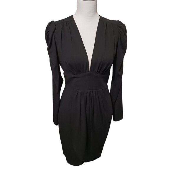 NEW Amanda Uprichard Analeigh Shirred Long Sleeve Faux-Wrap Mini‎ Dress Black S - Picture 1 of 16